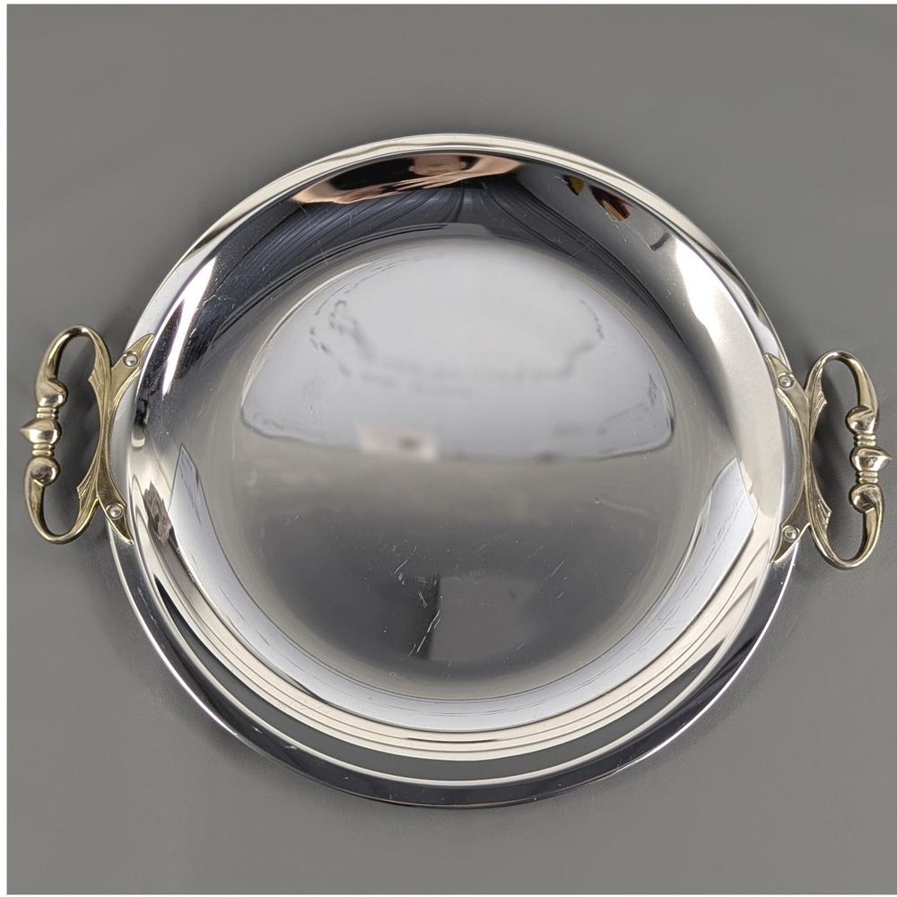 Vintage Kromex Chrome Serving Tray Round Platter Ornate Handles Made in USA